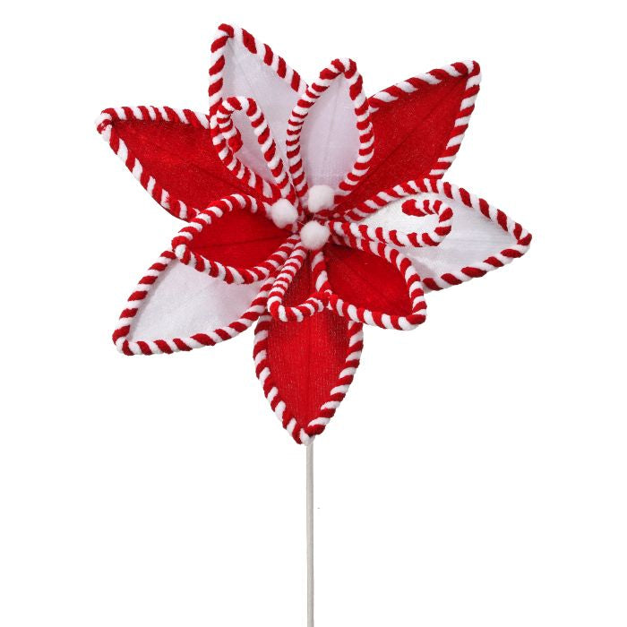 24 inch Velvet Peppermint Poinsettia Stem