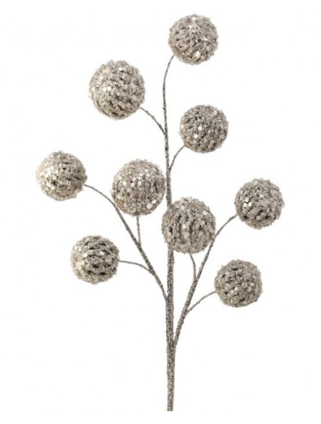 Silver jewel ball spray with a glittered finish.