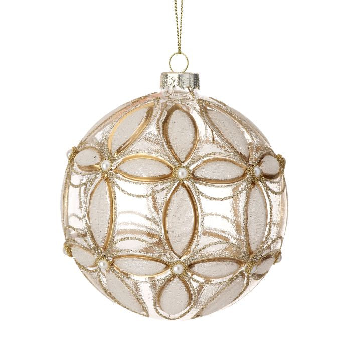 4 inch Glass Fleurette Ball Ornament