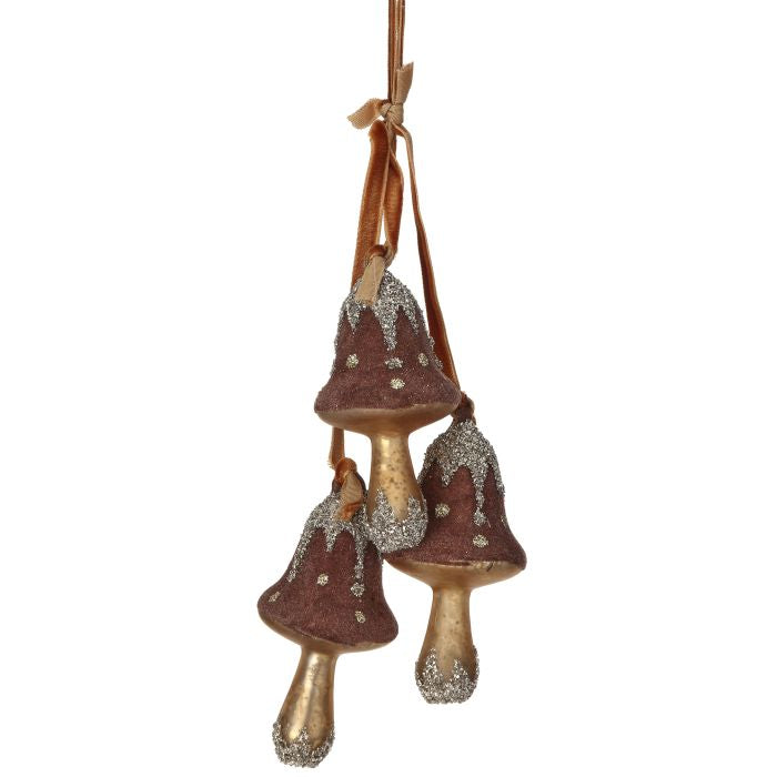 Set/3 Mushrooms Glass Ornament Acorn