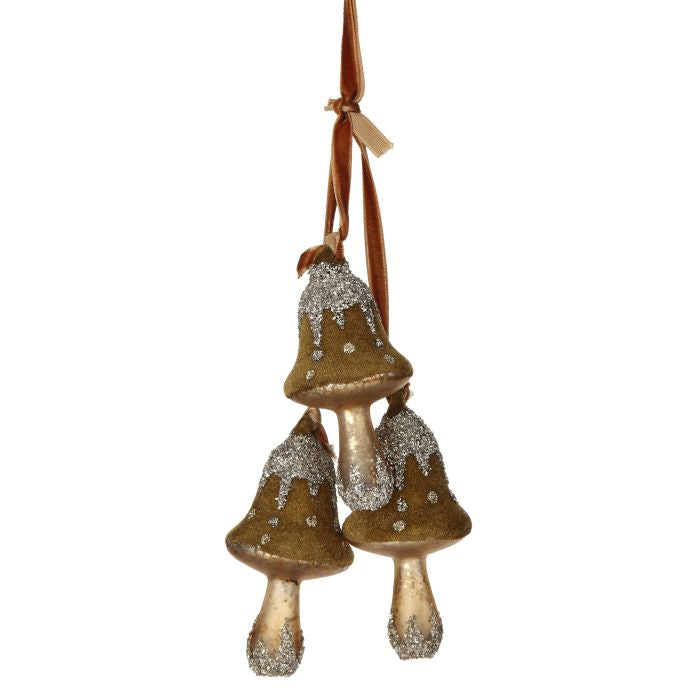 Set/3 Mushrooms Moss Glitter