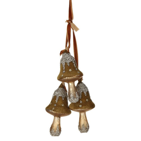 Moss glitter mushrooms in a set of three.