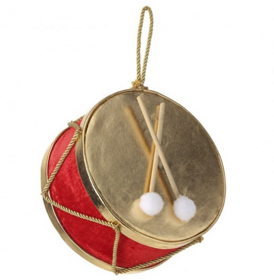 8" Drum Gold Red Velvet Ornament