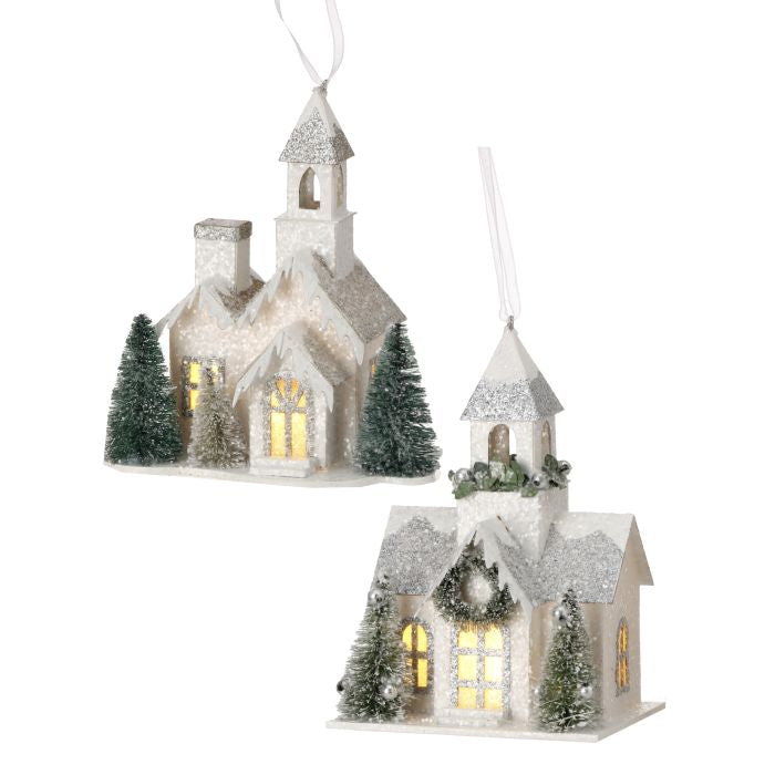5 inch LED Church Snowy Ornament
