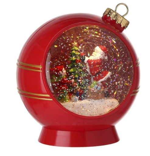 6" LED Santa Water Globe Red Ornament