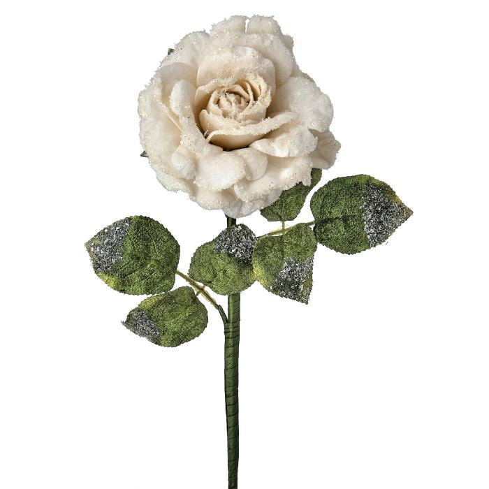 25 inch Ivory Velvet Snow Rose Stem