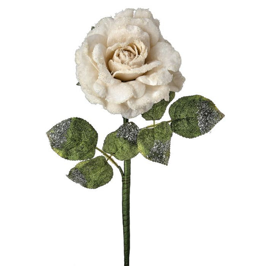 25 inch Ivory Velvet Snow Rose Stem
