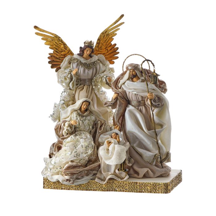 13 inch Holy Family & Angel Ivory Champagne