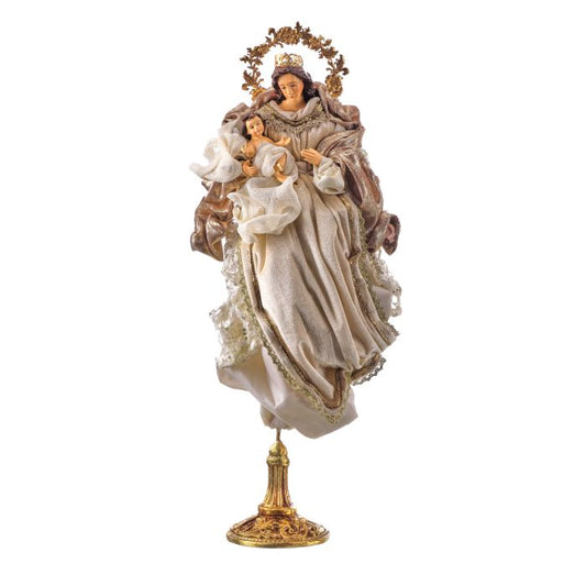 Madonna and Child pedestal statue in ivory and champagne.