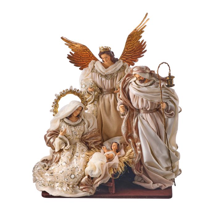 19 inch Holy Family & Angel on Base Ivory Champagne