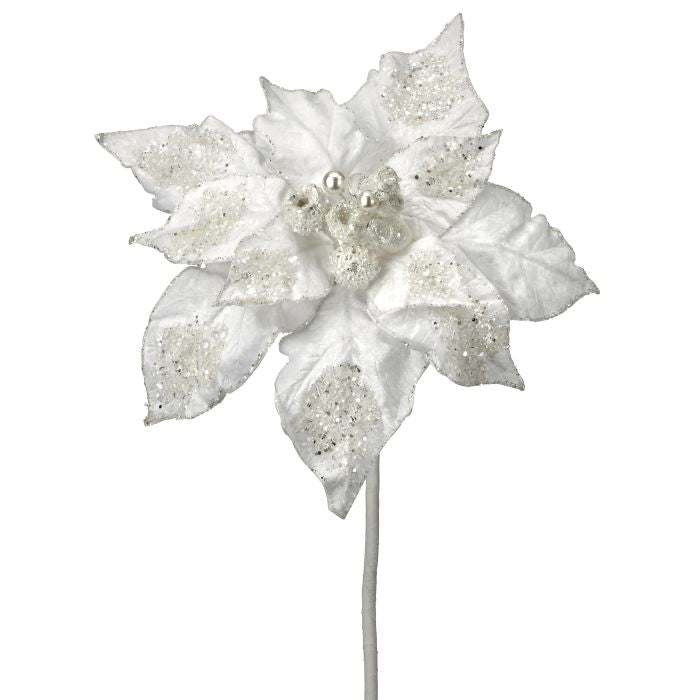 28 inch White Grande Glamour Poinsettia Stem