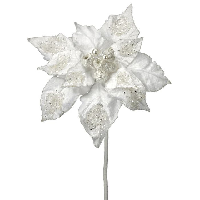 28 inch White Grande Glamour Poinsettia Stem