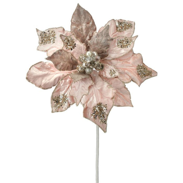 Grand blush pink poinsettia stem with an oversized bloom.