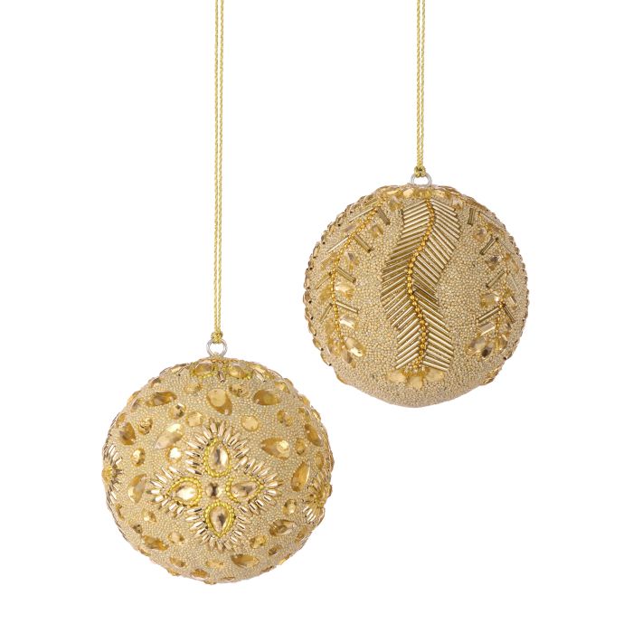 4 inch Beaded Jewels Ball Ornament Champagne