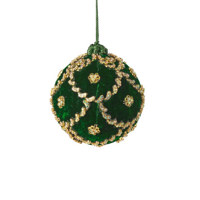 4 inch Green Velvet Gold Chain Ball Ornament