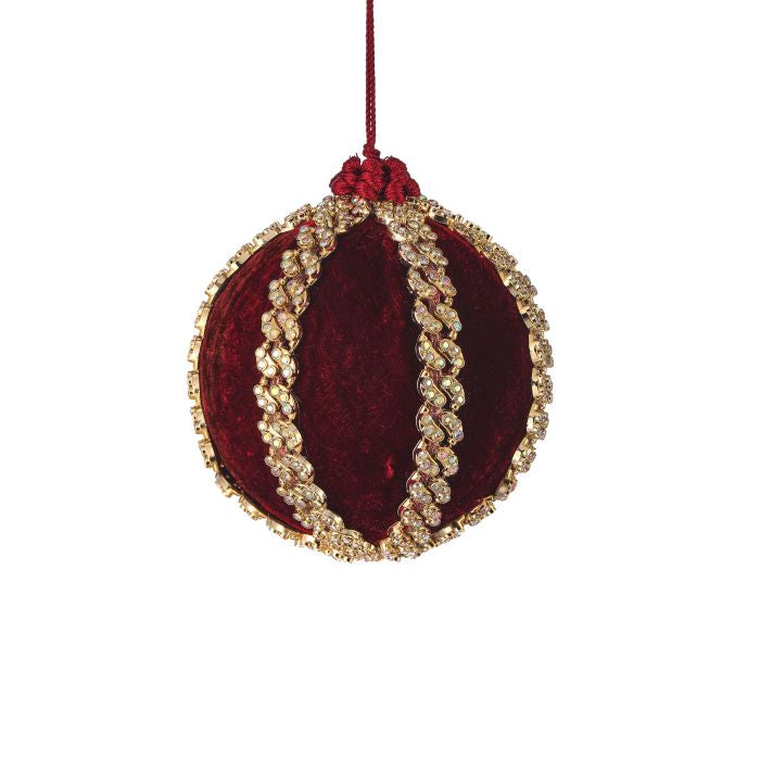 4 inch Velvet Jeweled Ball Ornament Burgundy