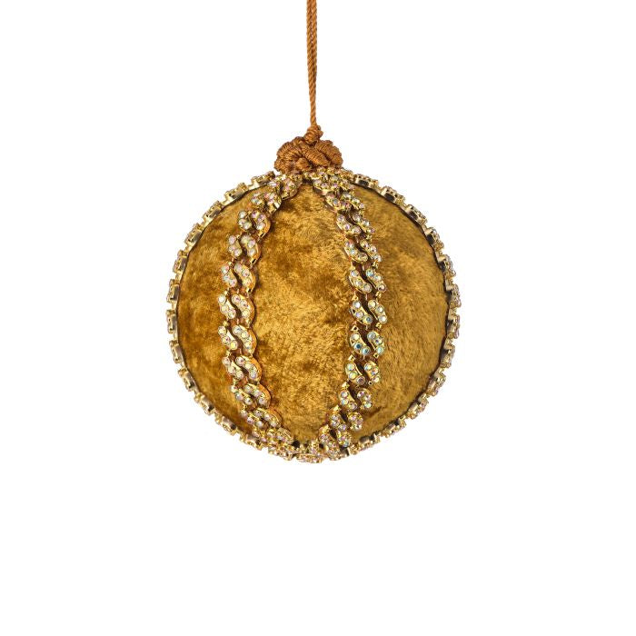 4 inch Velvet Jeweled Ball Ornament Gold
