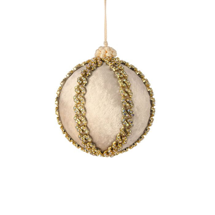 4 inch Ivory Velvet Gold Chain Ball Ornament