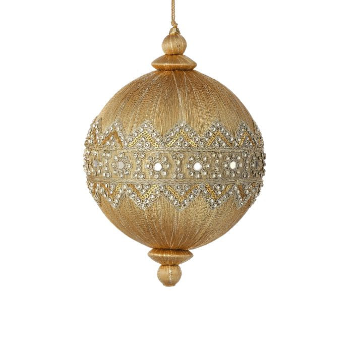 6 inch Jewel Taupe Lace Thread Ball Ornament