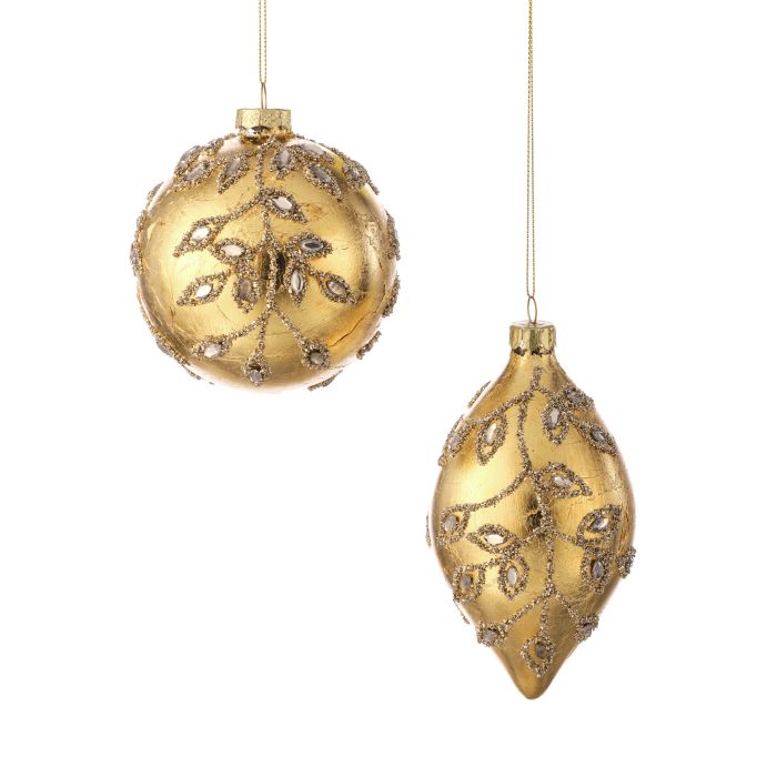 4-6 inch Gold Gem Glass Ornament