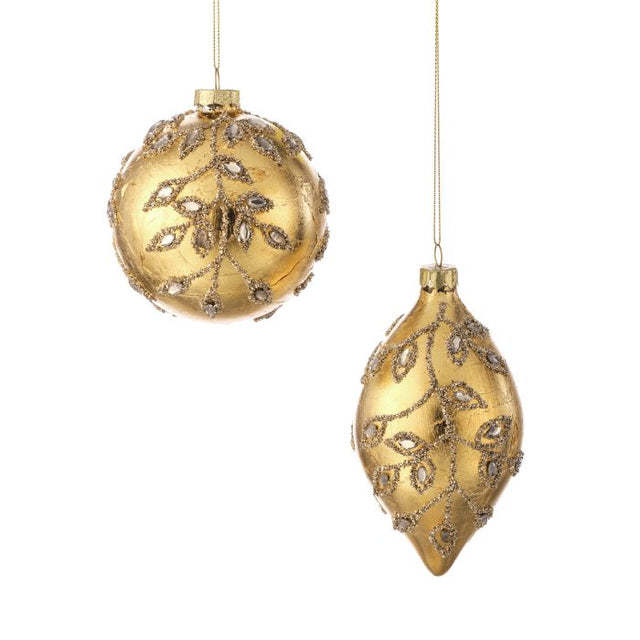 Gold gem glass ornament with a faceted jewel finish.