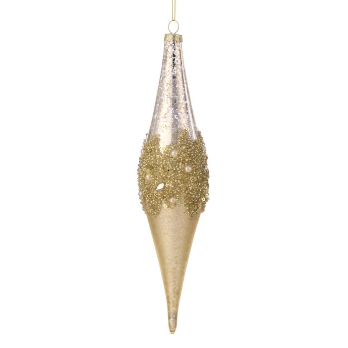 Gold finial ornament with pearl detail.