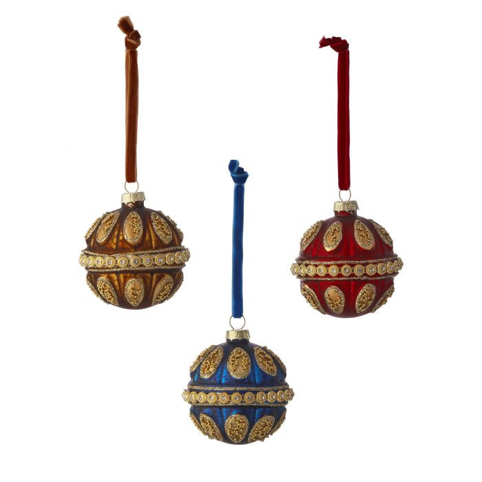 Regal jewel ball ornament with a faceted jewel finish.