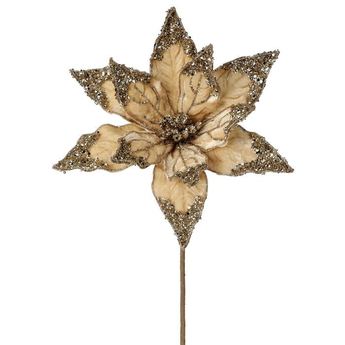 24 inch Taupe Velvet Poinsettia Sequin Edge