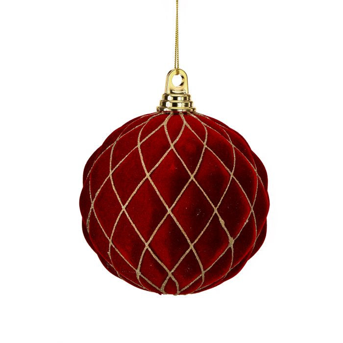 6 inch Burgundy Velvet Diamond Ball Ornament