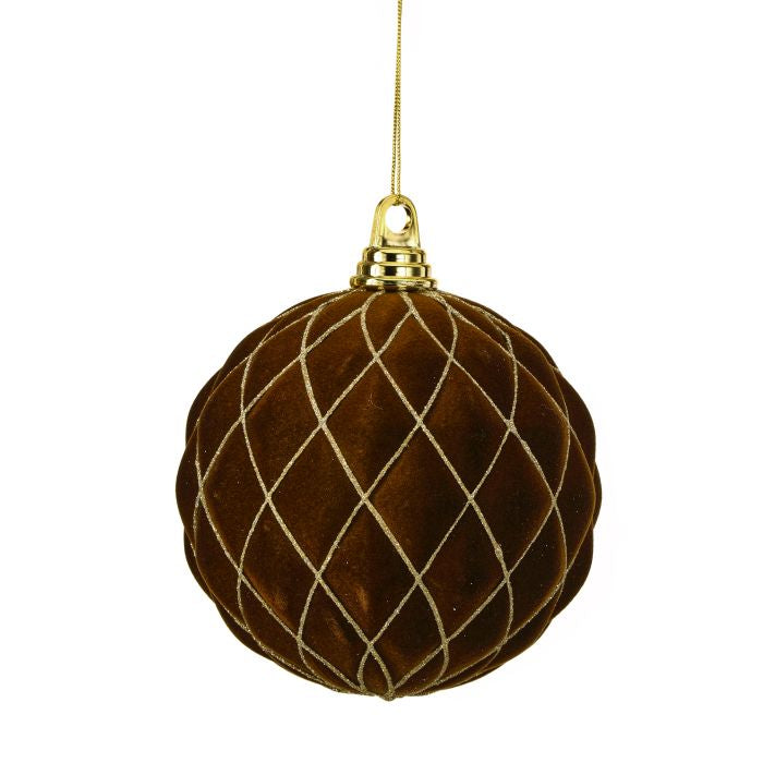 6 inch Chocolate Velvet Diamond Ball Ornament