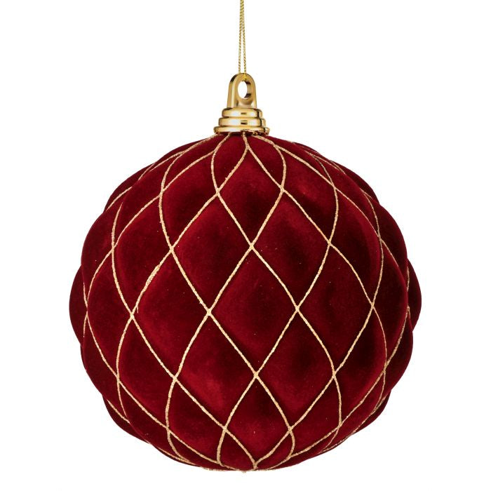 200mm Burgundy Flocked Diamond Ball Ornament