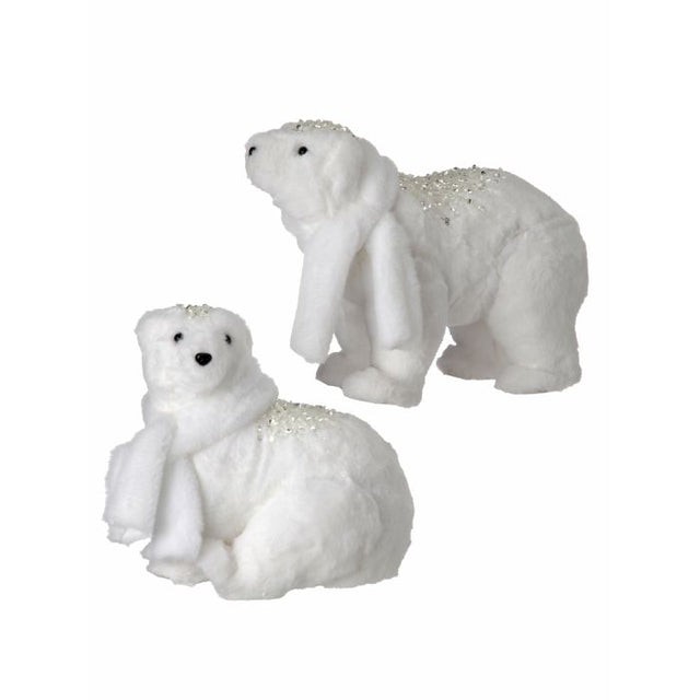 White polar bear figurine with a beaded scarf.