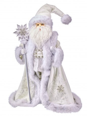 24" Santa Winter Jeweled Fabric Resin White Silver