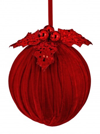 8” Red Velvet Holly Sequin Ornament