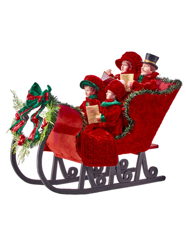 22 inch Velvet Carolers Riding Sleigh Wood & Metal