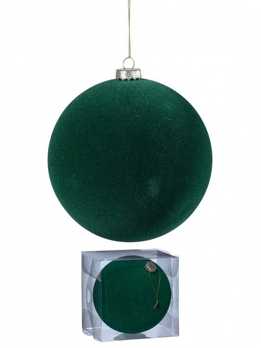 6” Green Flocked Ball Ornament Plastic