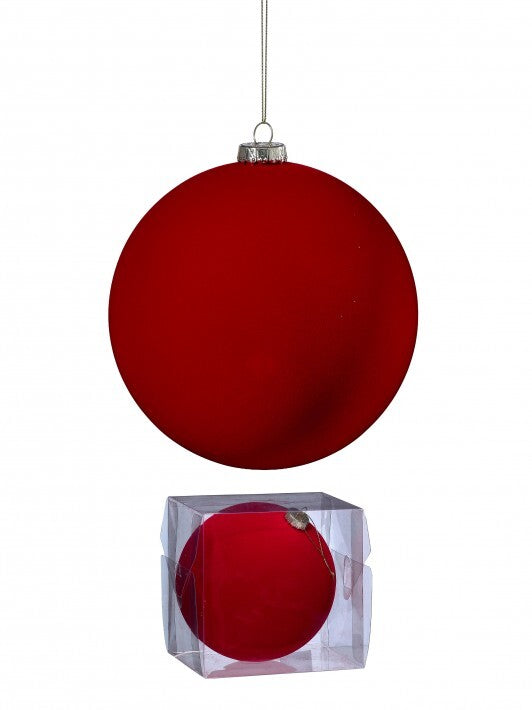 6” Red Flocked Ball Ornament Plastic
