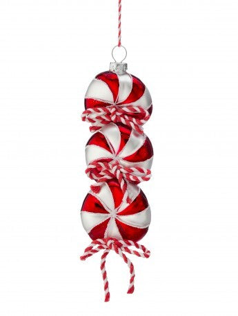 7” Peppermint Triple Drop Glass Ornament