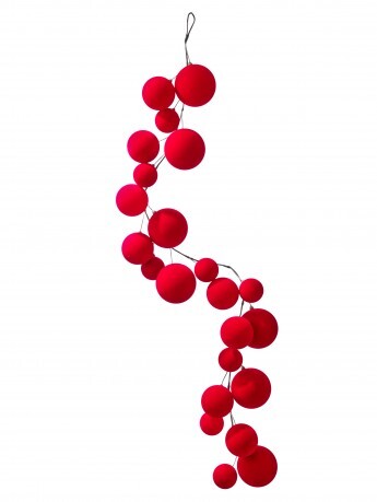 48” Flocked Ball Garland Red