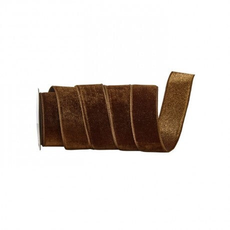2.5”x10Y Ribbon Velvet Chocolate Glitter Backing