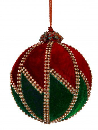 4” Velvet Zigzag Jewel Ball Ornament Red Green Gold