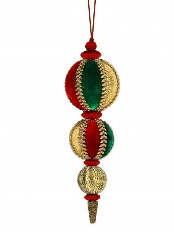 13” Velvet Finial Sequin Red Green Gold