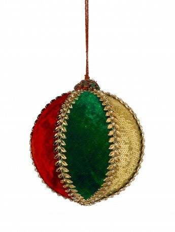 5” Velvet Sequin Ball Ornament Red Green Gold