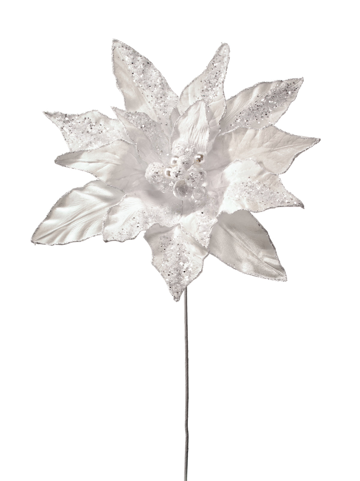 White winter poinsettia stem with a jeweled finish.