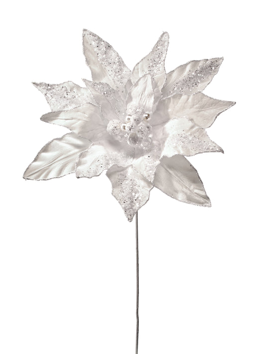 White winter poinsettia stem with a jeweled finish.