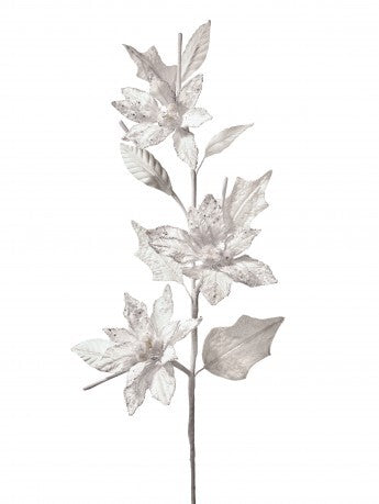 33” Triple Poinsettia White Winter Jeweled Spray