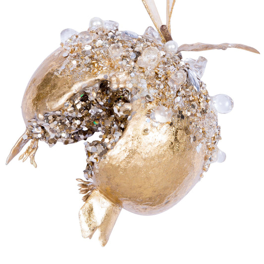 Gold bejeweled pomegranate ornament with a dazzling finish.