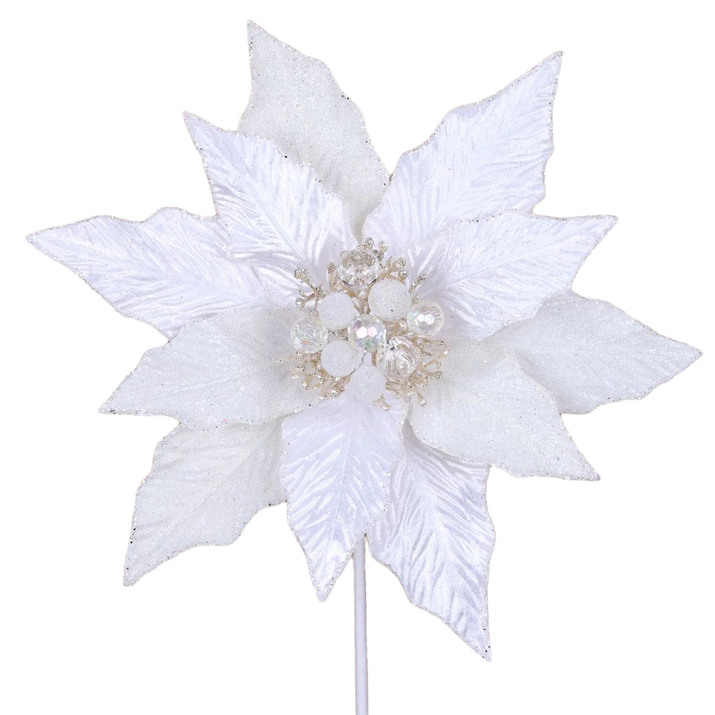 White festive poinsettia stem with layered bracts.