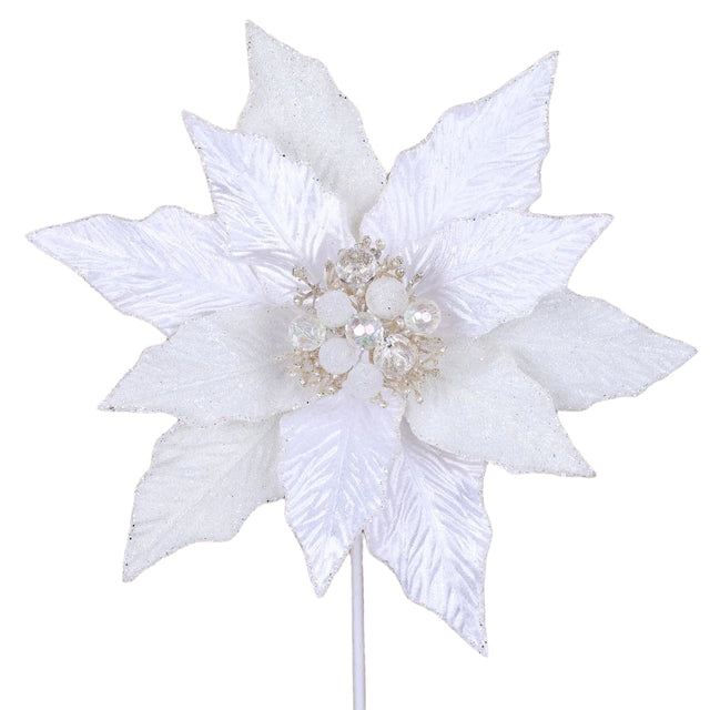 White festive poinsettia stem with layered bracts.