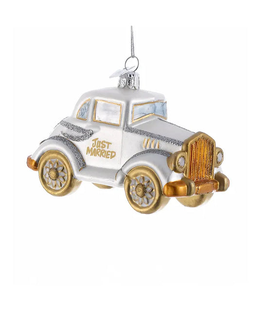 4" Just Married Glass Car Ornament